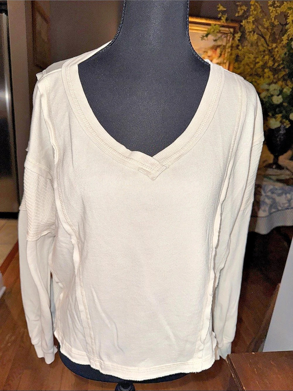 Altar'd State Long Sleeve V-Neck Crop Top in Cream Size XS - NWOT